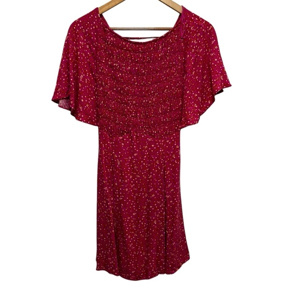 FREE PEOPLE Florence Ditzy Floral Flutter Sleeve Smocked Pink Mini Dress S - Picture 2 of 16